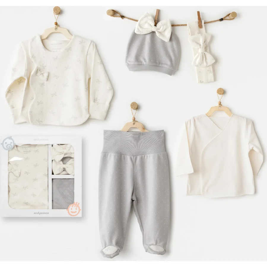 Andywawa Baby Bow Bliss Hastane Çıkışı, 5 Parça, Ekru