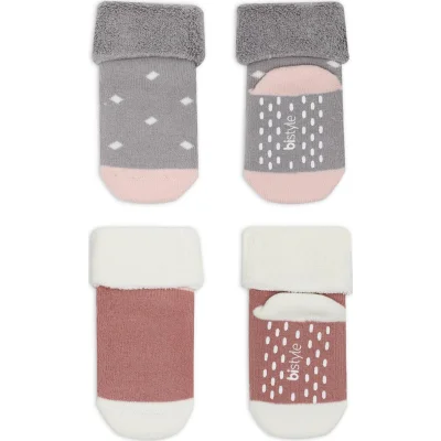 Bistyle Puanlı Kaymaz Havlu Soket Çorap, 2'li, Gri, Pudra