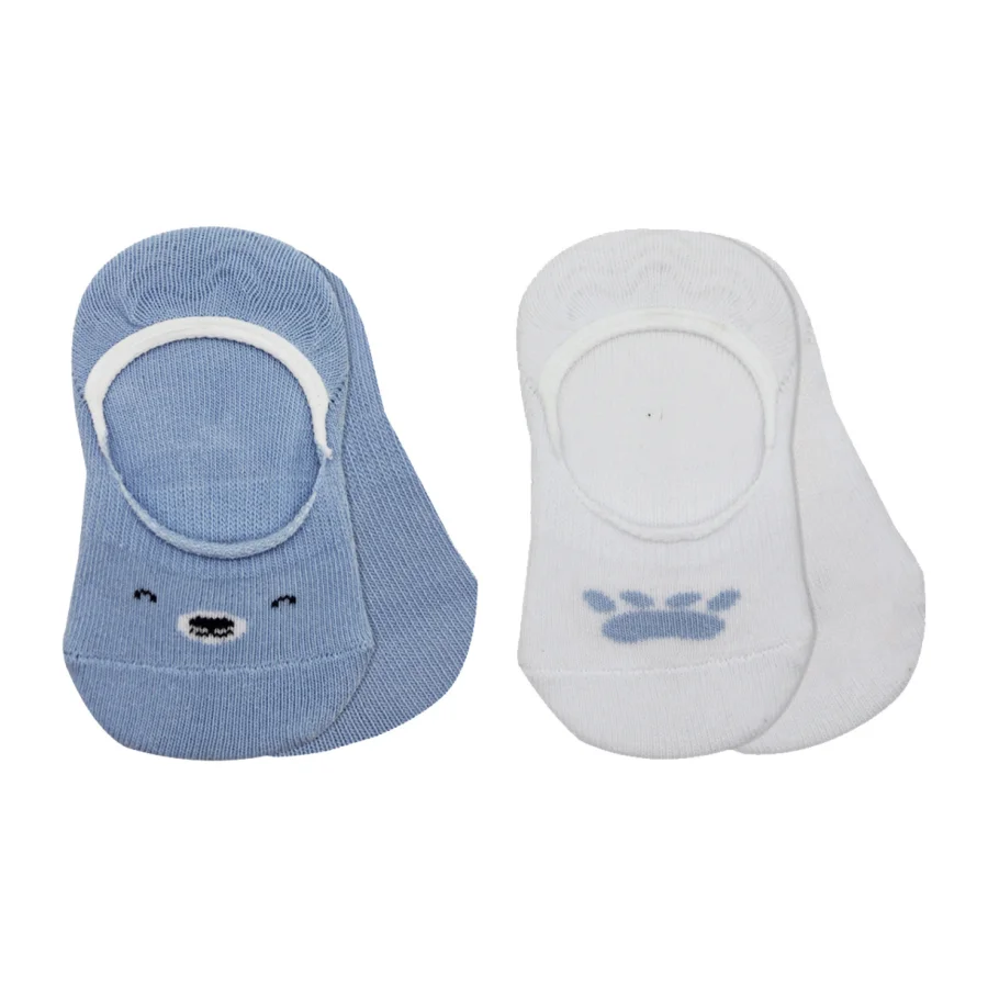 Bistyle Babet Cute Face Penye Çorap, 2'li, Mavi-Beyaz, Beyaz