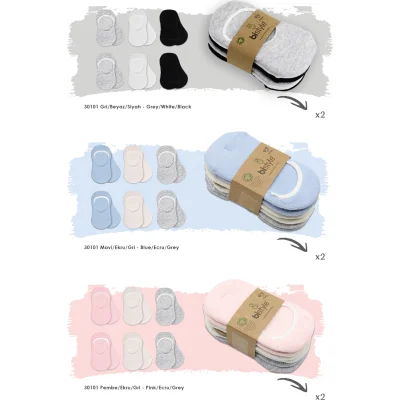 Bistyle Silikonlu Babet Penye Çorap, 6'lı, Mavi, Ekru, Gri