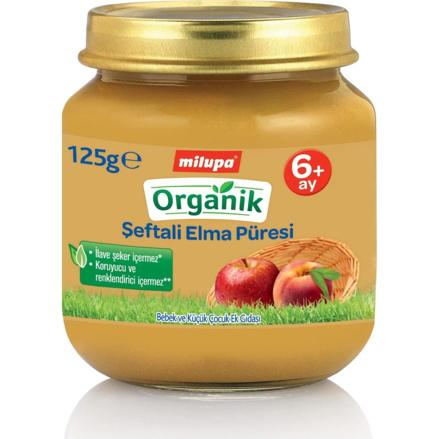 Milupa Organik Şeftali Elma Püreli Kavanoz Maması, 125 g