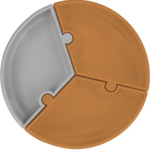 OiOi Puzzle Vakum Tabanlı Silikon Tabak, Woody Brown/Powder Gray