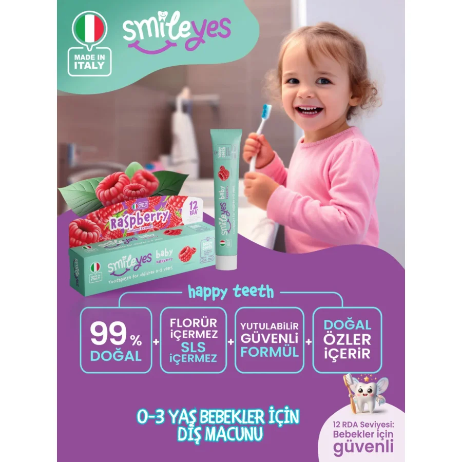 Smileyes Baby Diş Macunu 0-3 Yaş, 30 ml, Raspberry