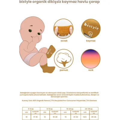 Bistyle Havlu Soket Kaymaz Çorap, 2'li, İndigo, Ekru