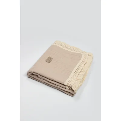 Bistyle Organik Müslin, 80x90, Fistolu Battaniye, Bej