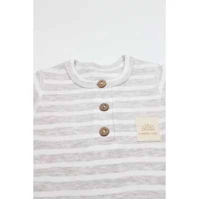 Bistyle Line Colors Yarım Kol Patiksiz Tulum, Bej