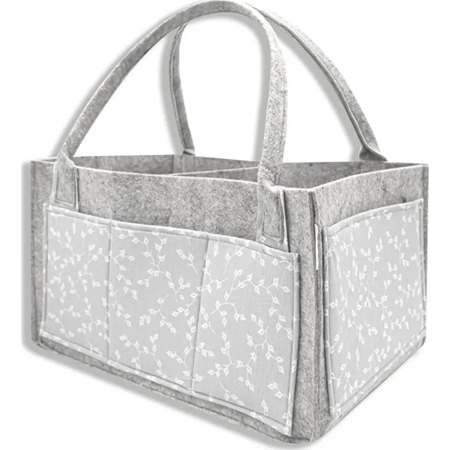 BabyJem Keçe Anne Bebek Bakım Çantası, Gri, Çiçek