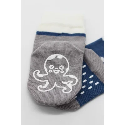 Bistyle Hayvan Figürlü Kaymaz Erkek Soket Çorap, 2'li, İndigo