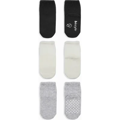 Bistyle Basic Kaymaz Penye Soket Çorap, 3'lü, Siyah, Ekru, Gri