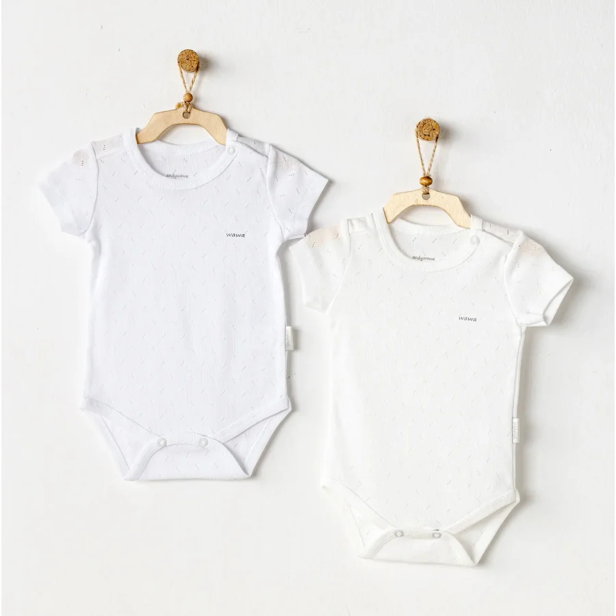 Andywawa Sleeve Jacquard Basic Badi, 2'li, Ekru, Beyaz