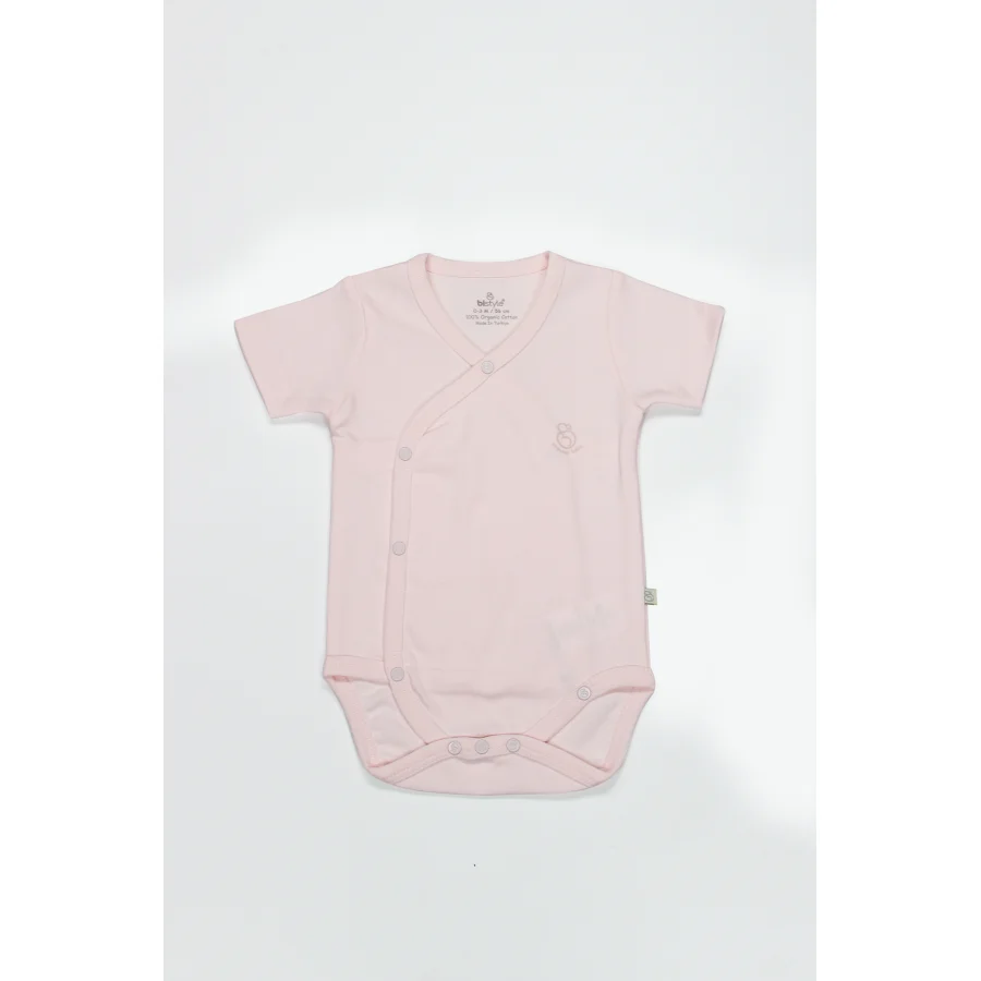 Bistyle Organik Natural Basic Style Kruvaze Yarım Kol Body BS17101 Pembe