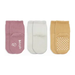 Bistyle Basic Kaymaz Penye Soket Çorap, 3'lü, Pudra, Ekru, Somon