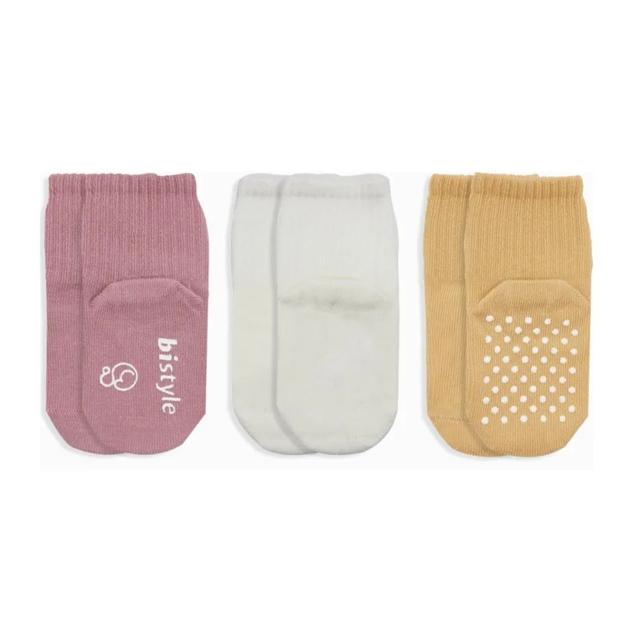 Bistyle Basic Kaymaz Penye Soket Çorap, 3'lü, Pudra, Ekru, Somon