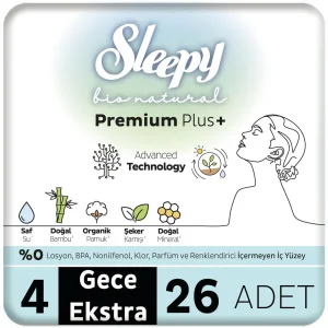 Sleepy Bio Natural Premium Plus Mega Ekstra Gece Ped, 26 Adet
