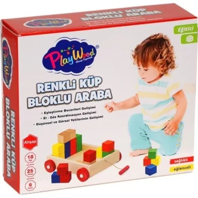 Play Wood Ahşap Renkli Küp Bloklu Araba