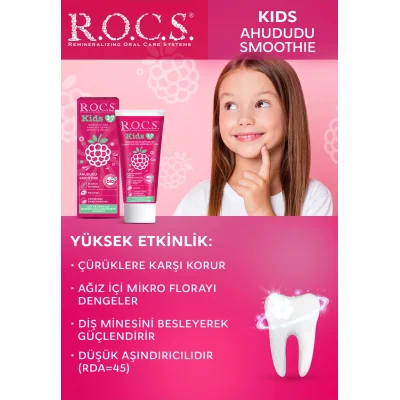 R.O.C.S. Kids Ahududu Smoothie Tadında Florürsüz Diş Macunu 45 Gr