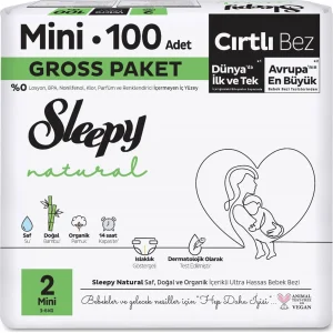 Sleepy Natural Bebek Bezi Gross Paket, 2 Beden, 100 Adet