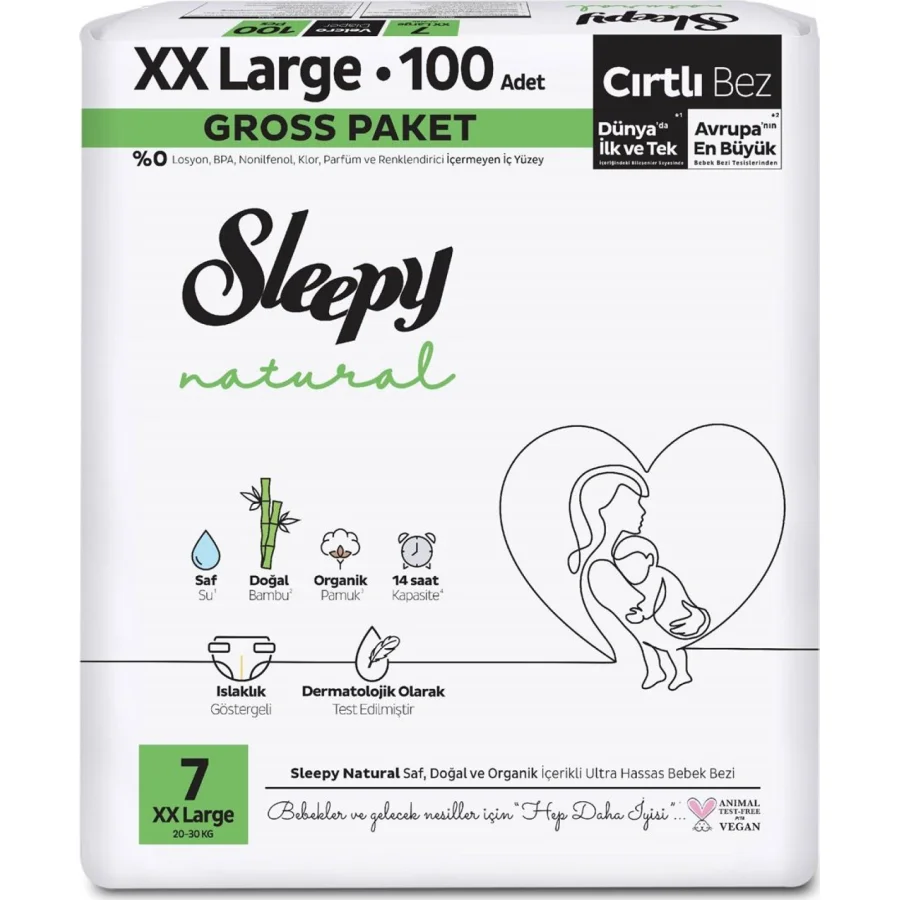 Sleepy Natural Bebek Bezi Gross Paket 7 Beden 20-30 Kg 100 Adet