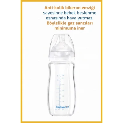 Bebedor Geniş Ağızlı Isıya Dayanıklı Cam Biberon, 260 ml 