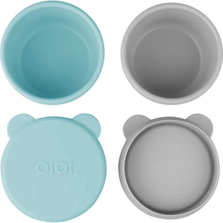 OiOi Silikon Kapaklı Mini Kase 2'Li Mini Bites Aqua Green / Powder Grey