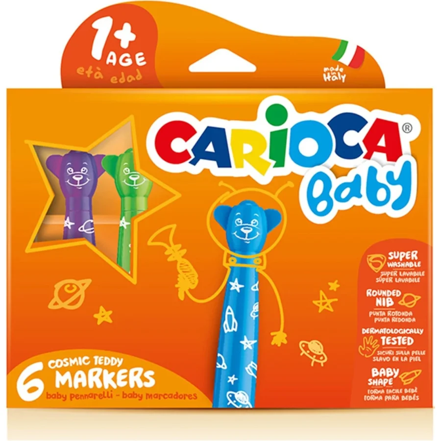 Carioca Teddy Jumbo Bebek Süper Yıkanabilir Keçeli Boya Kalemi, 6'lı