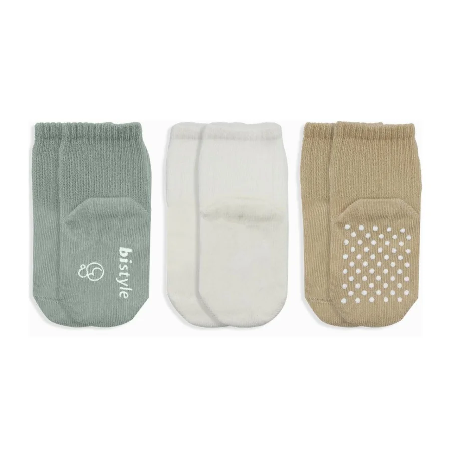 Bistyle Basic Kaymaz Penye Soket Çorap, 3'lü, Nil, Ekru, Bej