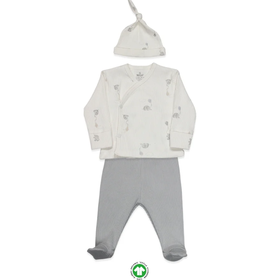 Bistyle Flying Elephant Zıbın Takım, 3'lü, Ekru, Gri