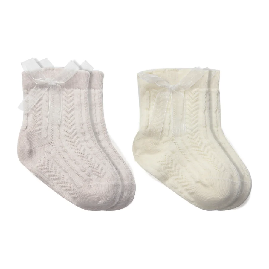 Bistyle Fiyonklu Penye Soket Çorap, 2'li, Taş
