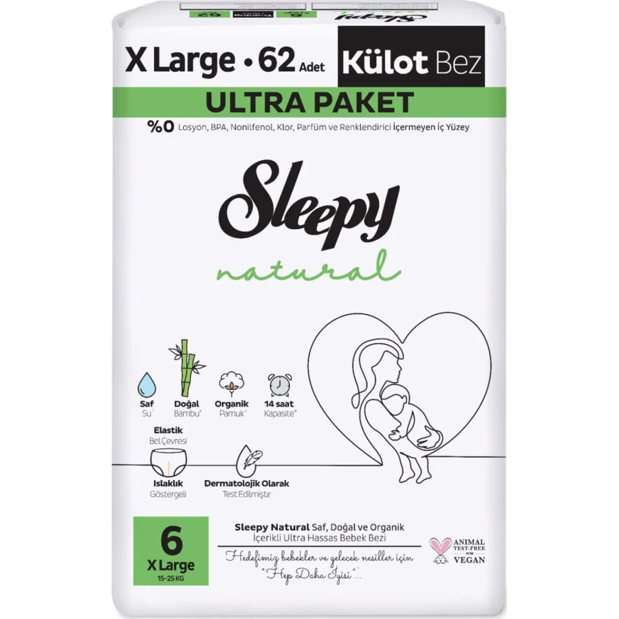Sleepy Natural Külot Bez Ultra Paket, 6 Beden, 62 Adet