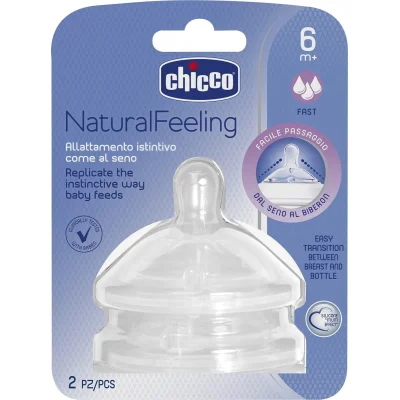 Chicco Natural Feeling Biberon Emziği, 6+ Ay, Hızlı Akış, 2'li