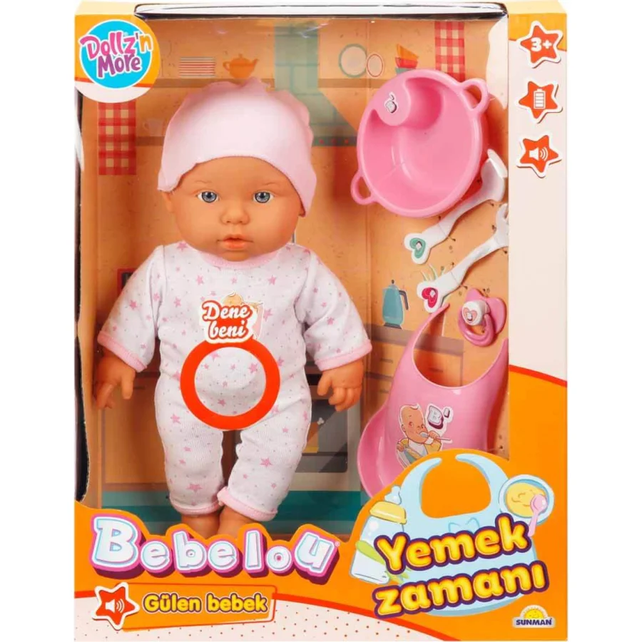 Sunman Bebelou Yemek Zamanı Sesli Bebek Seti, 35 cm