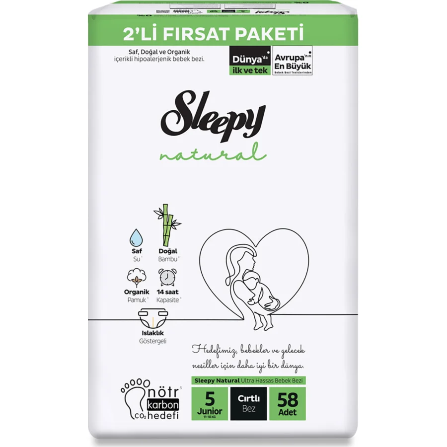 Sleepy Natural Bebek Bezi Fırsat Paketi, 2'li, 5 Beden, 58 Adet