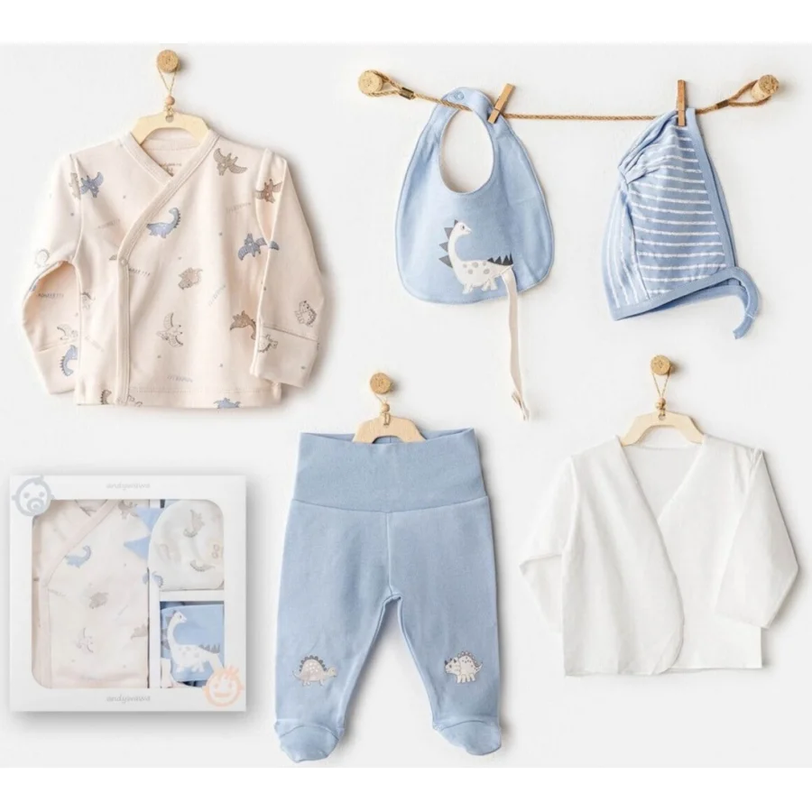 Andywawa Newborn Set Dino Hastane Çıkışı, 5 Parça, Bej