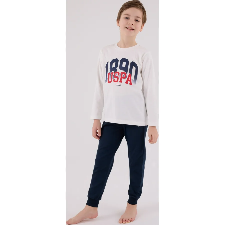 U.S. Polo Assn Uzun Kol Pijama Takım, Beyaz