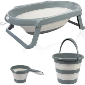 BabyJem Katlanır Banyo Küvet Seti, 3'lü, Antrasit