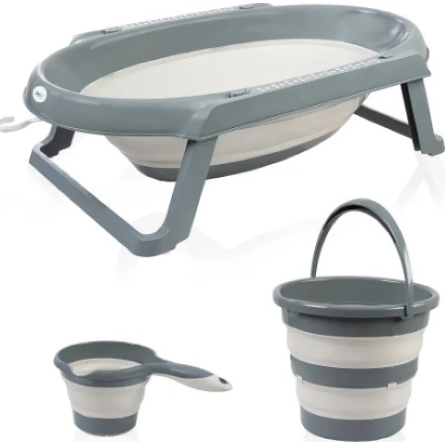 BabyJem Katlanır Banyo Küvet Seti, 3'lü, Antrasit