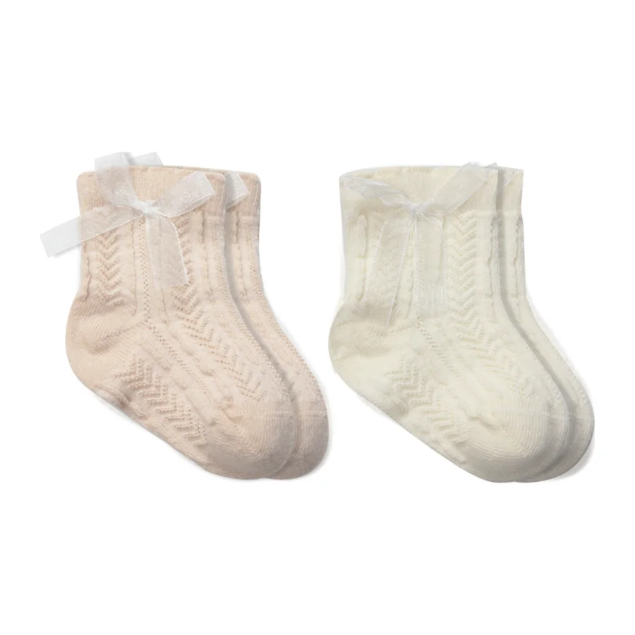 Bistyle Fiyonklu Penye Soket Çorap, 2'li, Somon