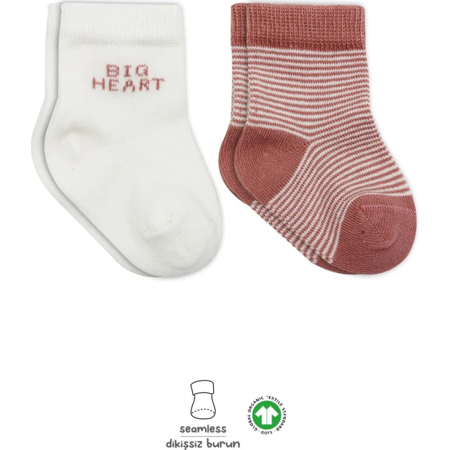 Bistyle 2'Li Big Heart Penye Soket Çorap 10117 Pudra