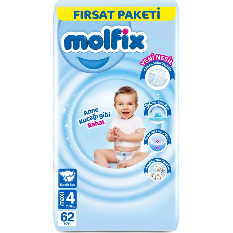 Molfix Bebek Bezi, 4 Beden, 62 Adet