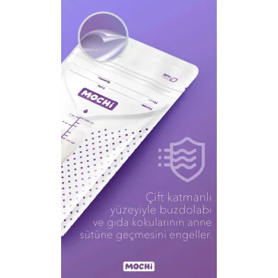 Mochi Anne Sütü Saklama Poşeti, 200 ml, 50 Adet