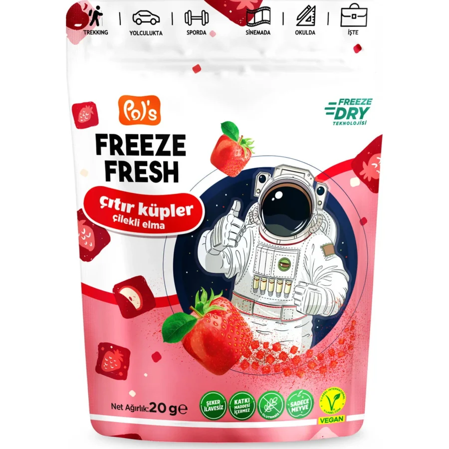 Pol’s Freeze Fresh Çıtır Küpler, Çilek, Elma, 20 g