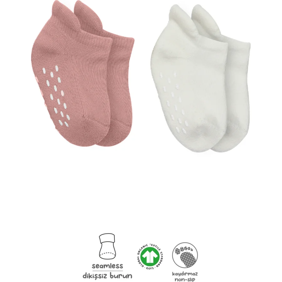 Bistyle 2'Li Altı Havlu Sneakers Kaymaz Çorap 20501 Ekru Pudra