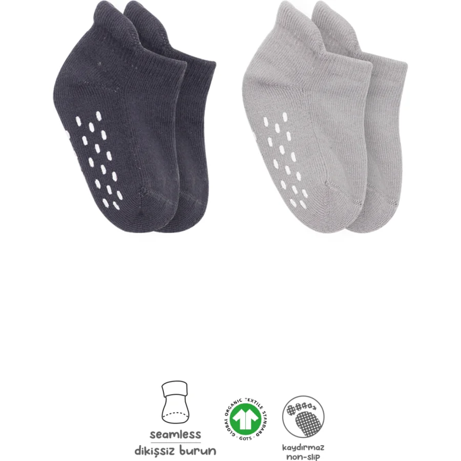 Bistyle Altı Havlu Sneakers Kaymaz Çorap, 2'li, Gri-Antrasit, Antrasit