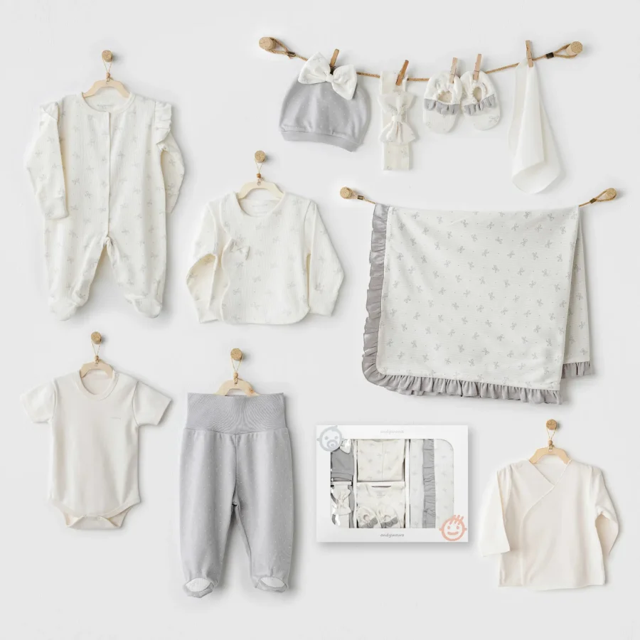 Andywawa Baby Bow Bliss Hastane Çıkışı, 10 Parça, Ekru