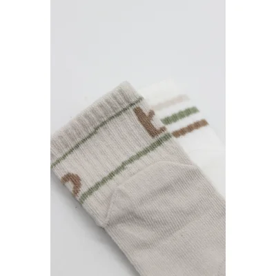 Bistyle Penye Kaymaz Soket Çorap, 2'li, Taş, Ekru