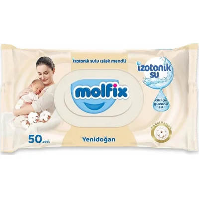 Molfix Yenidoğan İzotonik Sulu Doğal Pamuk Islak Havlu Mendil, 3'lü, 150 Yaprak