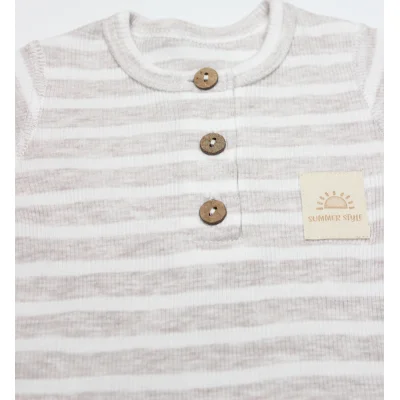 Bistyle Line Colors Yarım Kol Patiksiz Tulum, Bej