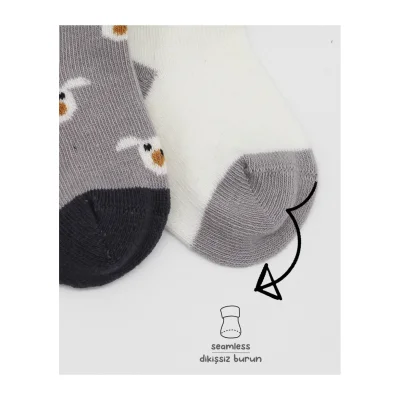 Bistyle Love Dog Penye Soket Çorap, 2'li, Gri