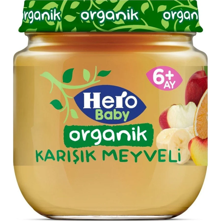Hero Baby Organik Karışık Meyveli Püresi Kavanoz Mama, 120 g