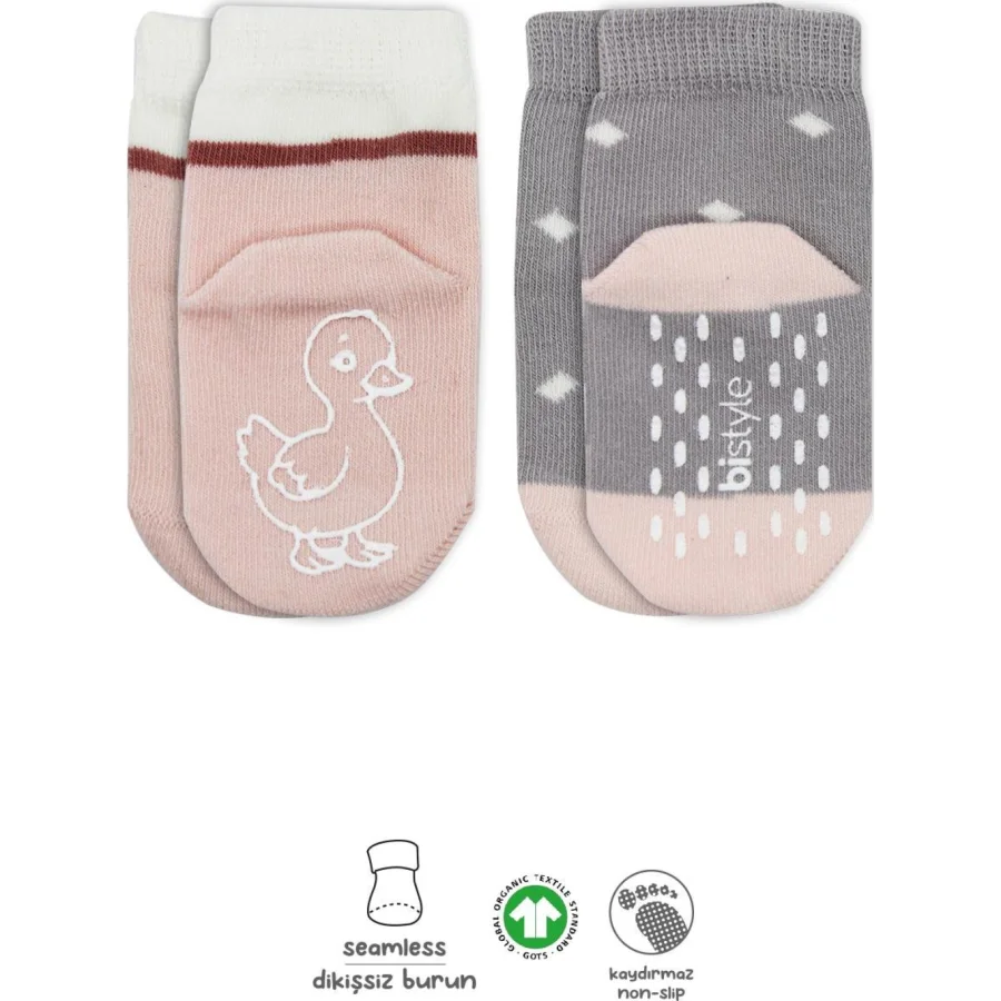 Bistyle 2'Li Hayvan Figür Kaymaz Kız Soket Çorap 10120 Gri